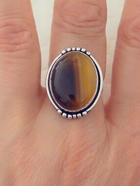 Adjustable Gemstone Statement Ring Overlay Sterling Silver Plated